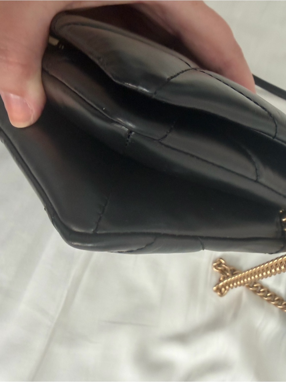 Tory Burch Black Quilted Leather Crossbody with Gold Logo Chain - Picture 5 of 9